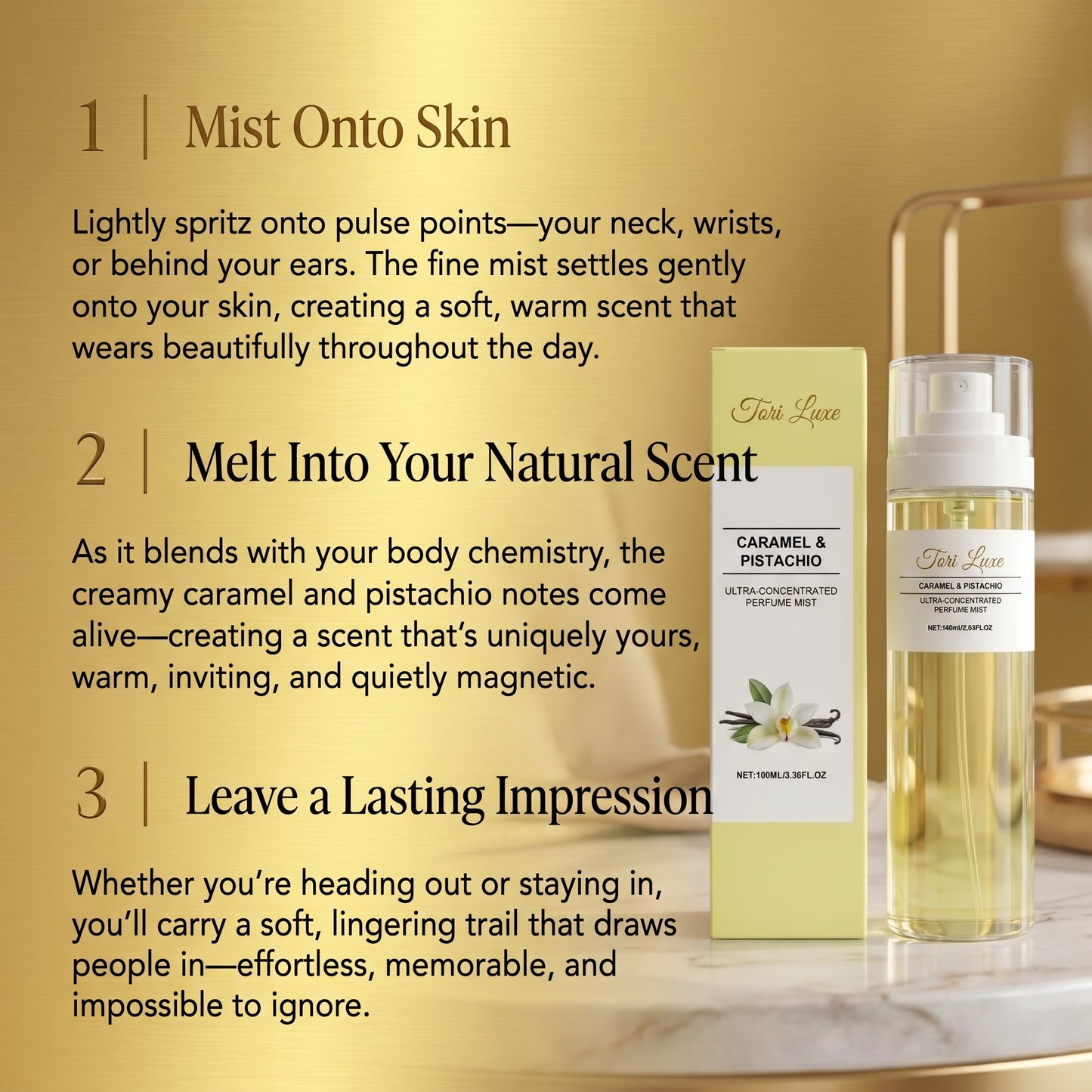 Warm, sweet and irresistible. Soft addictive scent that lingers.