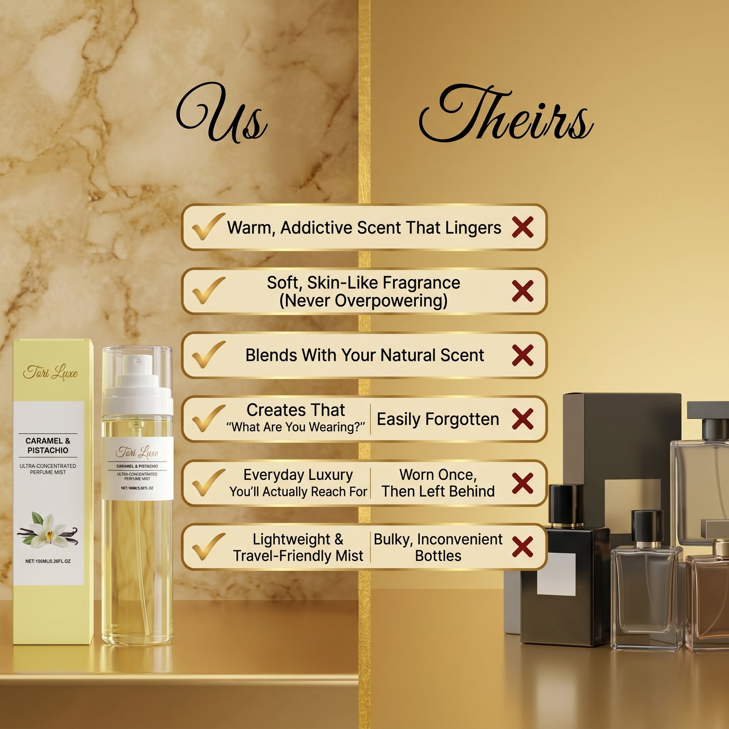 Warm, sweet and irresistible. Soft addictive scent that lingers.